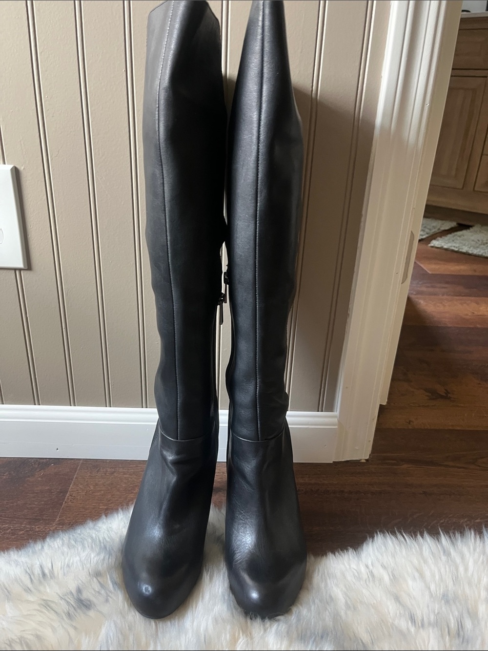 Classic Black Leather Knee-High Boots